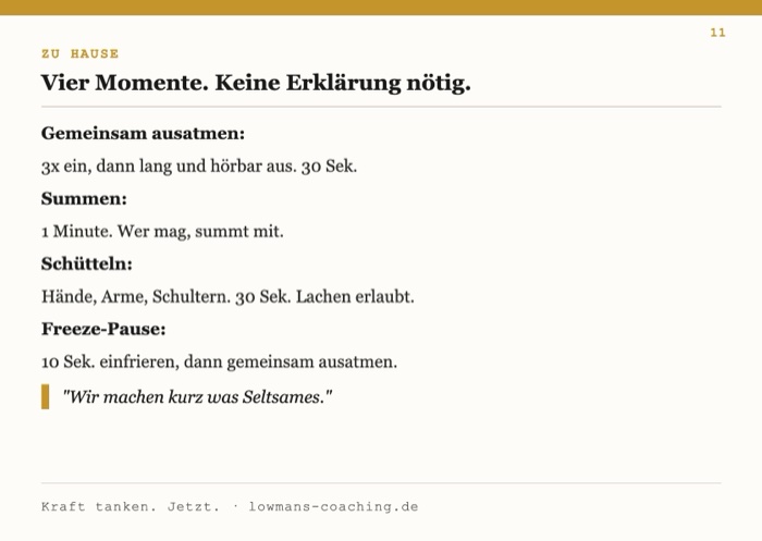 Sofort-Karte 11: Zu Hause, vier Momente ohne Erklärung